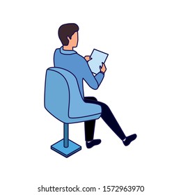 avatar man sitting on a chair icon over white background, vector illustration