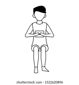 avatar man sitting and using a smartphone over white background, vector illustration