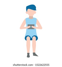 avatar man sitting and using a smartphone over white background, vector illustration