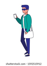 Avatar man with smartphone design, Boy male person people human social media and portrait theme Vector illustration