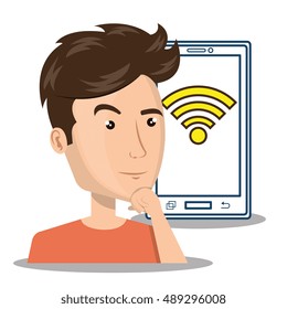 avatar man and smartphone icon