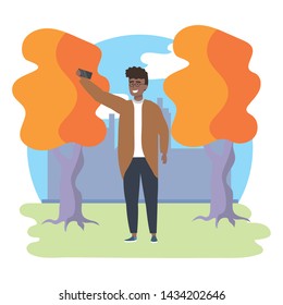 Avatar man with smartphone taking a selfie design