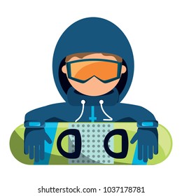 avatar man with snowboard equipment icon over white background, colorful design. vector illustration