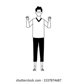 avatar man standing icon over white background, black and white design. vector illustration