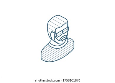 Avatar, man in Sun glasses isometric icon. 3d vector illustration. Isolated line art technical drawing. Editable stroke