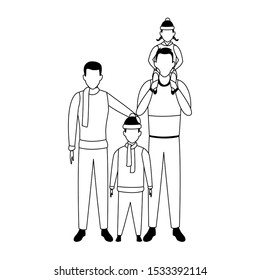 avatar man with teen boy and kids over white background, vector illustration