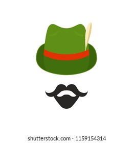 Avatar of man in traditional German hat with feather. Vector illustration for Oktoberfest.