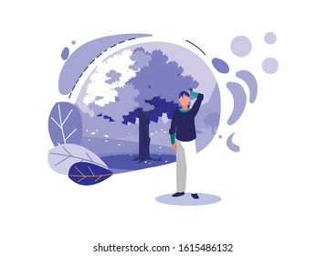 Avatar man with tree and leaves design, Boy male person people human social media and portrait theme Vector illustration