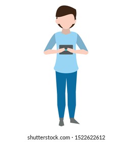 avatar man using a smartphone over white background, vector illustration