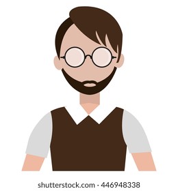 avatar man wearing eyeglasses and brown sweater over isolated background, vector illustration 
