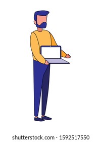 Avatar man wit laptop design, Boy male person people human social media and portrait theme Vector illustration