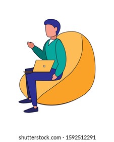 Avatar man wit laptop sitting design, Boy male person people human social media and portrait theme Vector illustration