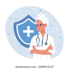 Avatar of a medical consultation elderly female doctor , an online health care pharmacist expert. Portrait of a young female therapist, cardiologist.