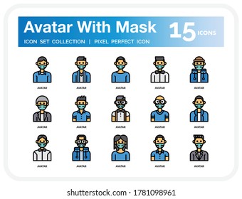 Avatar With Medical Mask Icons Set. UI Pixel Perfect Well-crafted Vector Thin Line Icons. The illustrations are a vector.
