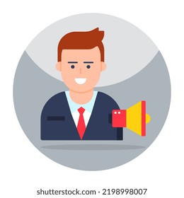 Avatar mit Megaphon, Symbol des Marketers 