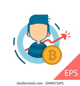 Avatar. Men. Analytics Bitcoin. Vector modern line design illustration icon