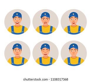 
Avatar men in a cap. Various emotions