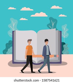 Avatar men design, Elearning download reading electronic library technology digital and education theme Vector illustration