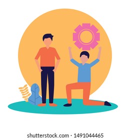 Avatar men design, Teamwork support collaborative cooperation work unity and idea theme Vector illustration