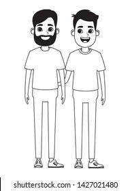 avatar men avatar man with beard and young man smiling profile picture cartoon character portrait in black and white vector illustration graphic design