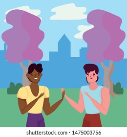 Avatar men in park vector design