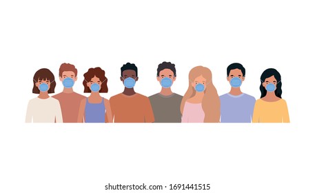 Avatar men and women with masks design of Medical care hygiene health emergency aid exam clinic and patient theme Vector illustration
