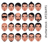 Avatar, men's portraits. Vector isolated characters with different hairstyles