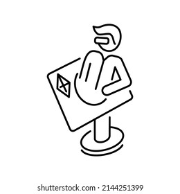 Avatar in metaverse. Thin line icon. Settings, choosing appearance. Pixel perfect, editable stroke. Vector illustration. virtual computer monitor or hologram. Teleport and loop. VR or virtual reality