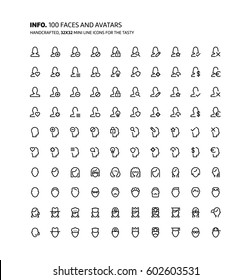 Línea mini Avatar, ilustraciones, iconos, fondos y gráficos. El paquete de iconos es blanco y negro, plano, vectorial, perfecto píxel, mínimo, adecuado para web e impresión. Pictogramas lineales.