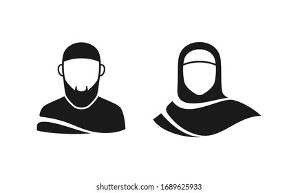 Avatar Muslim Man And Woman Icon, Vector Illustration