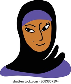 Avatar. Muslim woman face portrait flat illustration. Modern girl. Diversity 