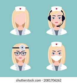 avatar nurse doctor vector illustration collection of female portraits with and without a face