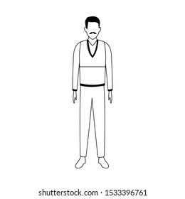 avatar old man standing over white background, vector illustration