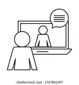 avatar on laptop in video chat with bubble silhouette style icon design, Call online conference and webcam theme Vector illustration