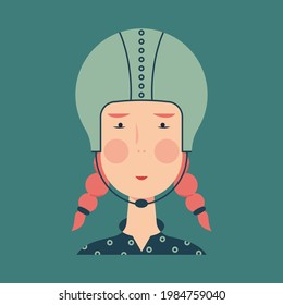 Avatar For One Motorcyclist. Woman With Ginger Hair In Helmet.