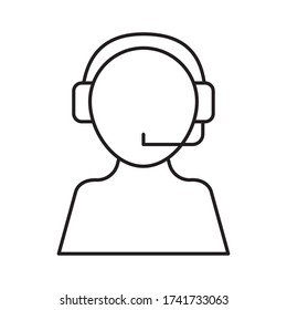 Operador de avatar con diseño de iconos con estilo de línea de auriculares, servicio técnico de asistencia en línea servicio de telemarketing y tema de contacto Ilustración de vectores
