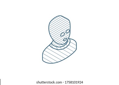 Avatar outlaw man, terrorist in balaclava mask isometric icon. 3d vector illustration. Isolated line art technical drawing. Editable stroke