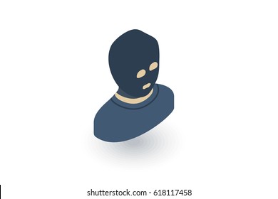 Avatar Outlaw Man, Terrorist In Balaclava Mask Isometric Flat Icon. 3d Vector Colorful Illustration. Pictogram Isolated On White Background