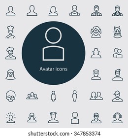 avatar outline, thin, flat, digital icon set for web and mobile