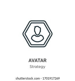 Icono vectorial de esquema de avatar. Icono de avatar negro de línea delgada, ilustración de elemento simple vector plano del concepto de estrategia editable trazo aislado en fondo blanco