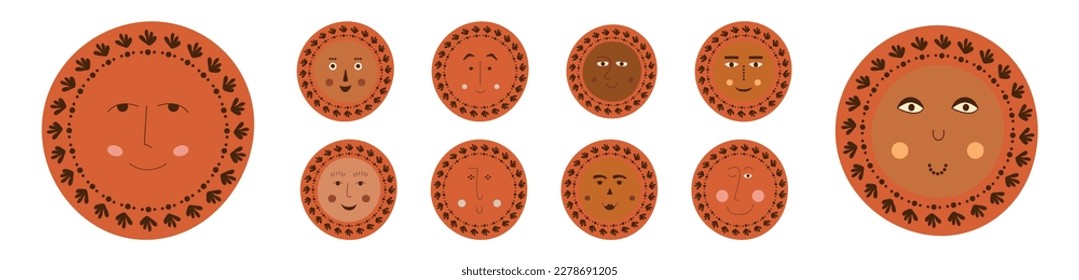 Avatar pack, roundish abstract faces. Variety faces, different emotions, human unusual visage. Isolated flat illustration
