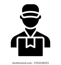 Avatar with parcel, courier boy icon