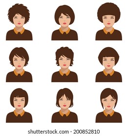 avatar people icon, woman face parts, head character