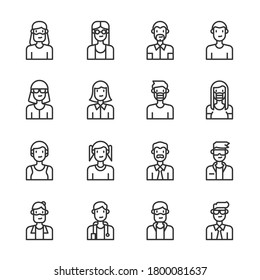 Avatar people icons line vector , man, woman, boy, elder 