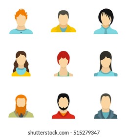 Avatar people icons set. Flat illustration of 9 avatar people vector icons for web