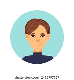 Avatar of person in the cartoon style. The cartoon design of the man's avatar adds character and flair, making it an engaging choice for personal profiles and digital platforms. Vector illustration.