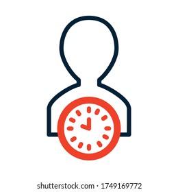 Avatar-Person und Uhr-Symbol auf weißem Hintergrund, Halbzeiteur, Vektorgrafik