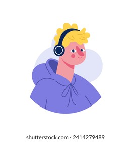 Avatar of person in the colorful style. A lively man avatar skillfully blend bright colors to create a visually appealing and energetic image. Vector illustration.