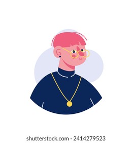 Avatar of person in the colorful style. A colorful man avatar embrace the diversity and creativity it represents, all set against a pure white background. Vector illustration.