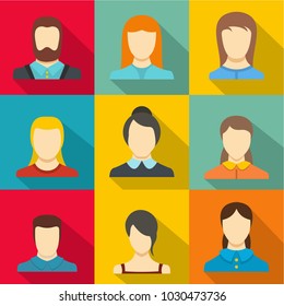 Avatar person icons set. flat set of 9 avatar person vector icons for web isolated on white background